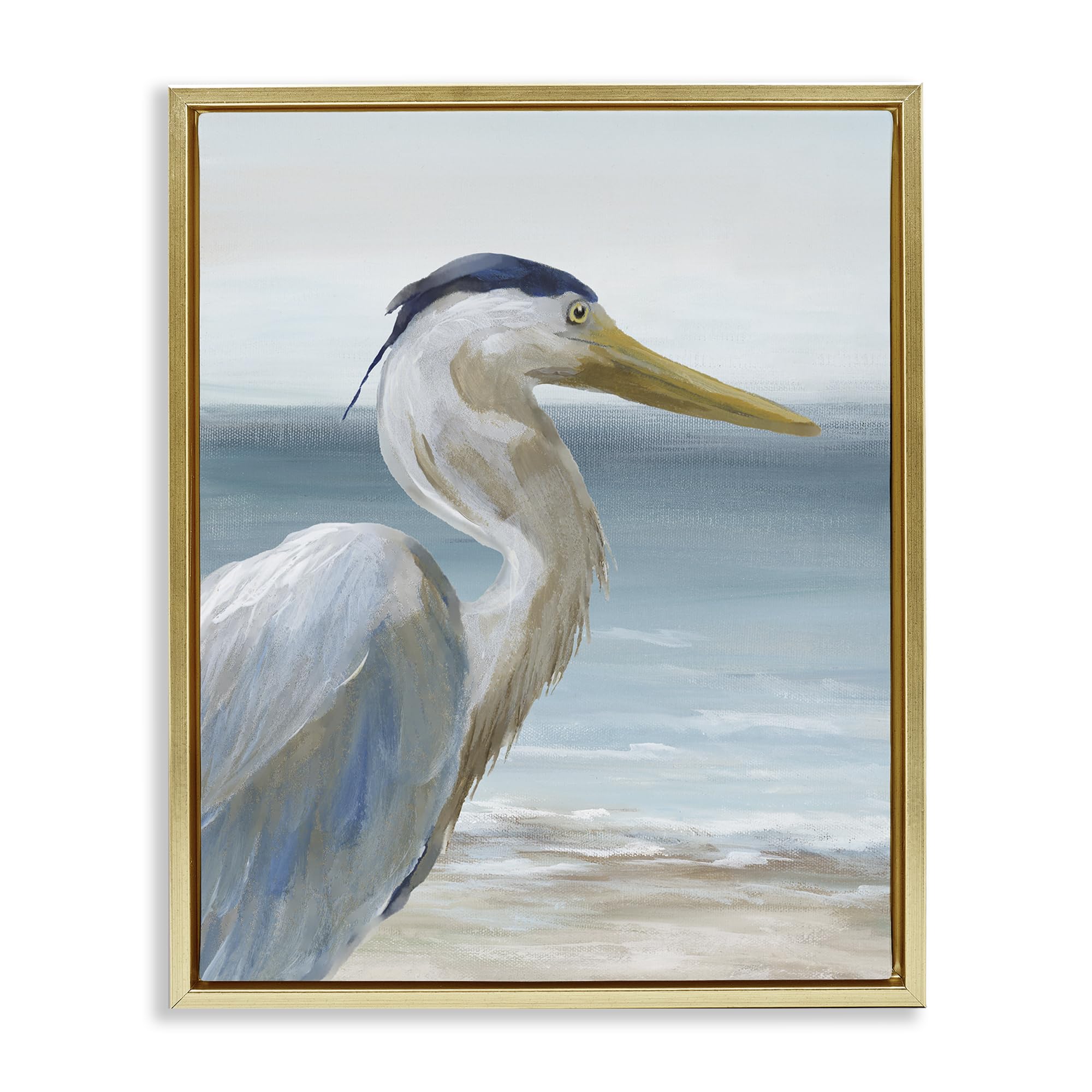 Stupell Industries Metallic Gold (Matte) 'Right Gazing Heron'| Floating Frame Canvas Art