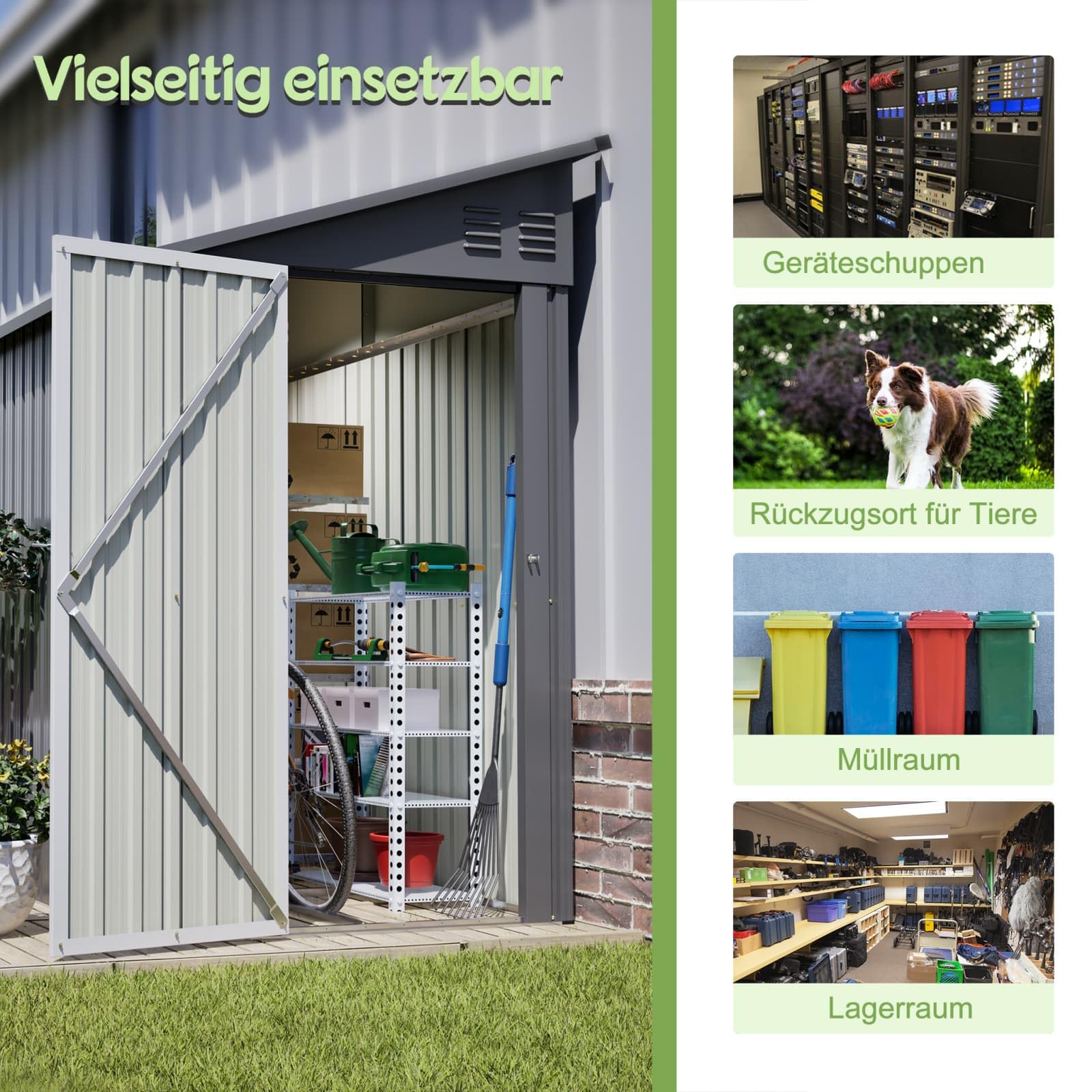 Sweiko Abri de Jardin métallique 4x8 Pieds avec Porte verrouillable, Remise Outil avec 2 aérations et Toit incliné, Cabane Rangement Exterieur pour Outils (Grey)