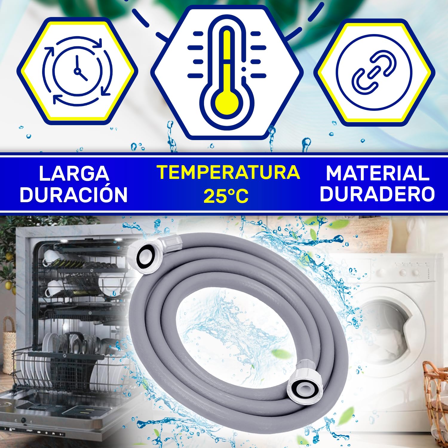 Manguera Lavadora y Lavavajillas 3 m para Entrada Agua para Temperaturas de hasta 25°C Presión de 20 a 60 Bar Conexión Recta y Ángulo Ø 3/4" - MADE IN ITALY - MONTERAL — view 4