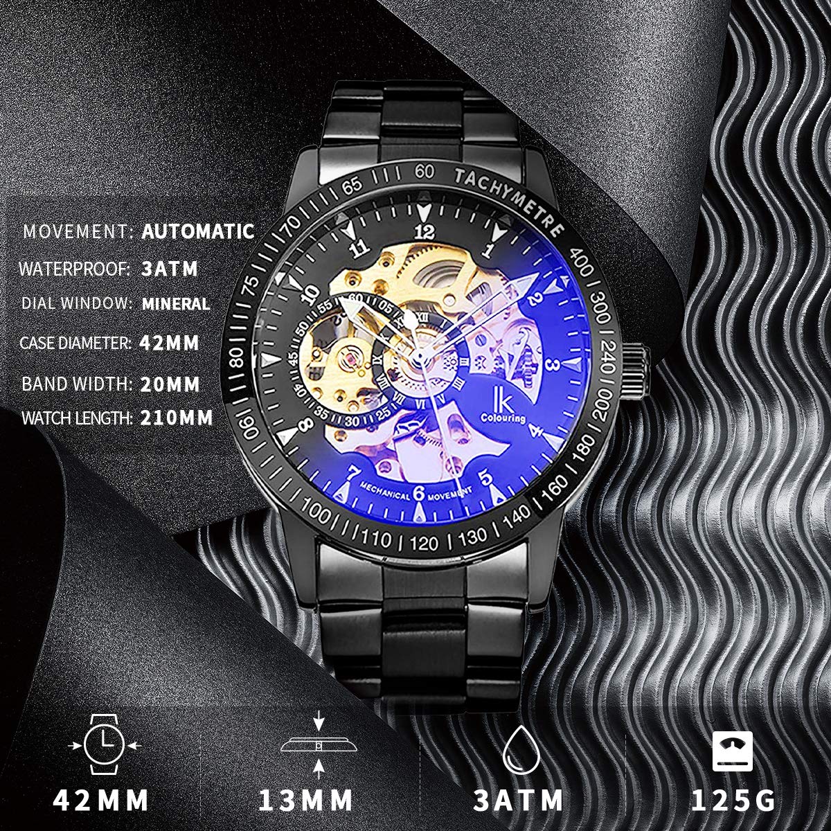 Gute Mechanical ih009 męski pasek ze stali nierdzewnej – czarny