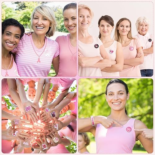 Miniatura 7 de 170 pulseras de silicona para el cáncer de mama, regalos de concienciación sobre el cáncer de mama, collares de cinta rosa, insignias, calcomanías,