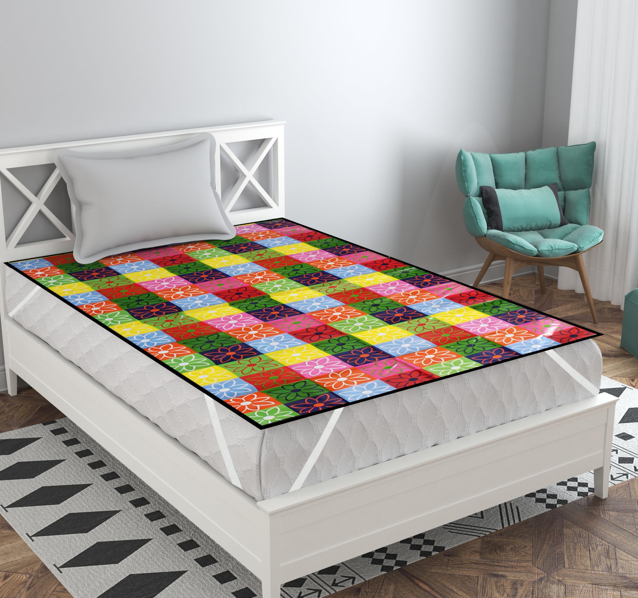 Webring Waterproof Multi Flower Rangoli Printed Plastic Sheet Single Bed/Baby Adult Waterproof Protection Sheet for Mattress 72 Inches x 36 Inches(6 feet x 3 feet)-image-22