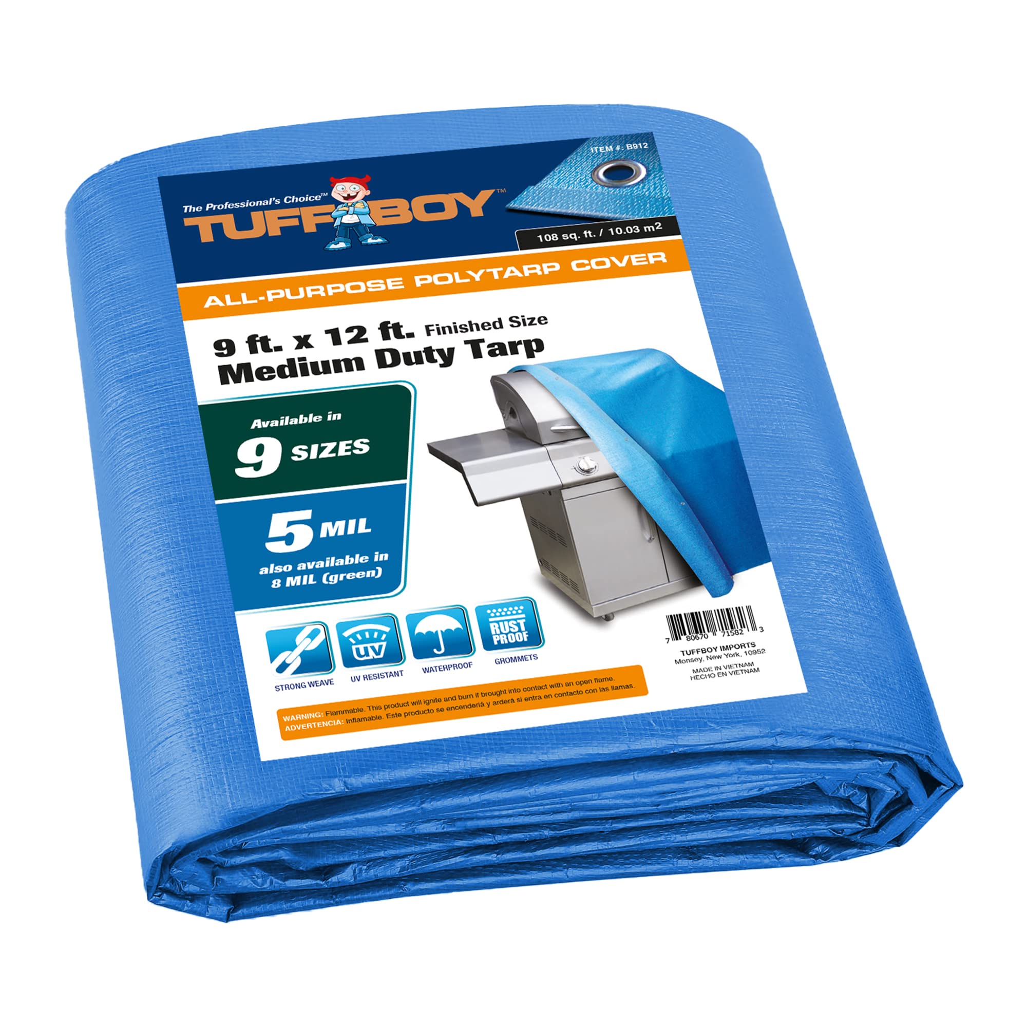 tarp 5 m TUFFBOY 9x12 Waterproof – MIL Heavy-Duty Poly Tarp Cover – Tear-Resistant, UV Resistant, Weatherproof, Multipurpose Tarpaulin for Camping, Roof, Patio, Pool, Boat, Car, Outdoor Protection MMA Gear NOX Cycles – Österreichische Size:XXL/ 38-42