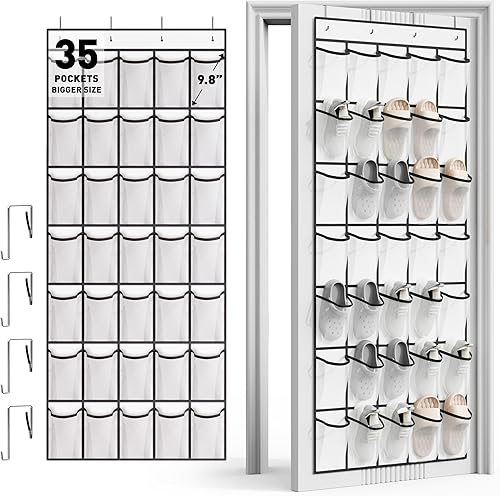 WVM Organizador de zapatos sobre la puerta con 35 bolsillos de malla transpirable, organizador de zapatos colgante para puerta con 4 ganchos de