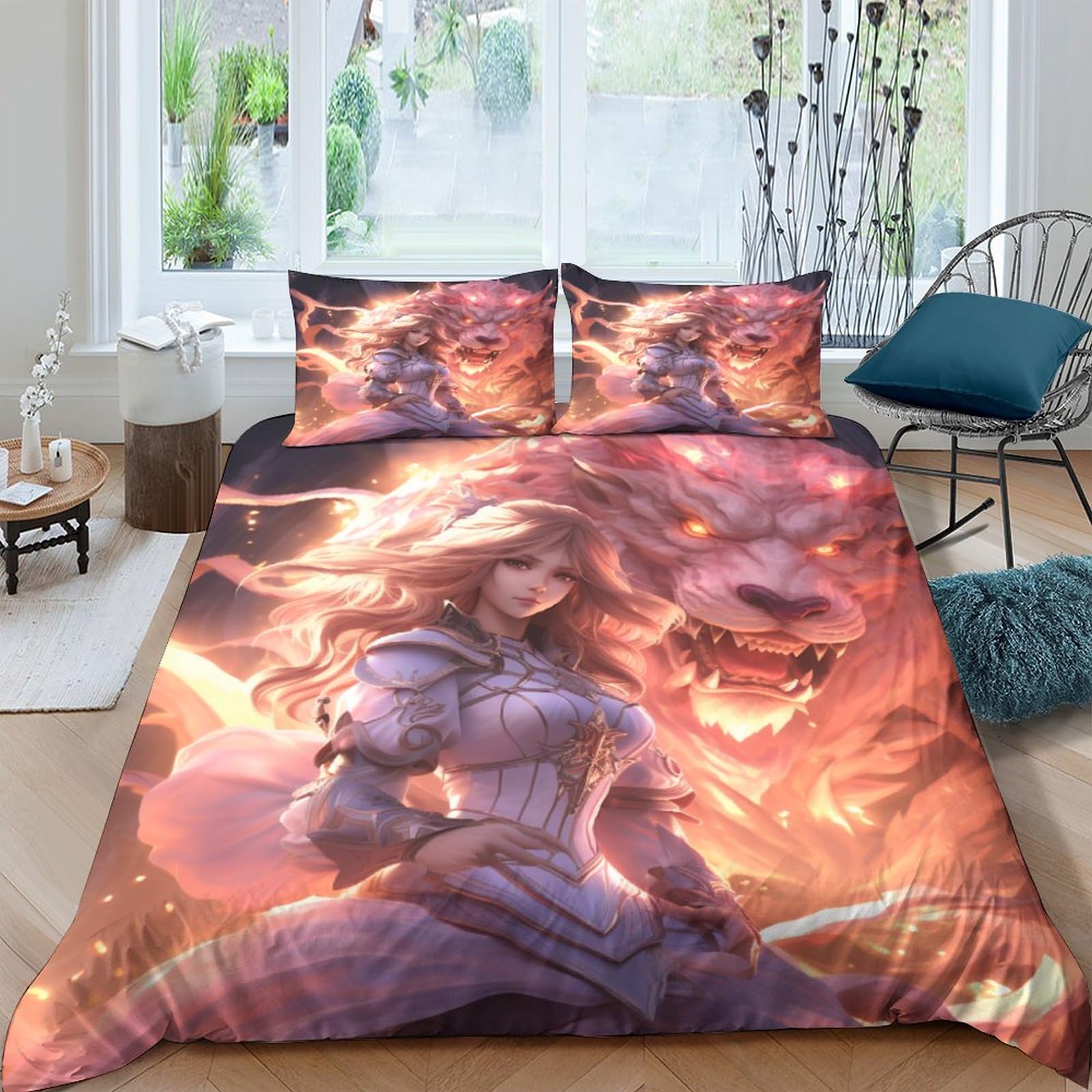 Housse de couette 200x200cm dessins animés parure de lit double 3 pièces