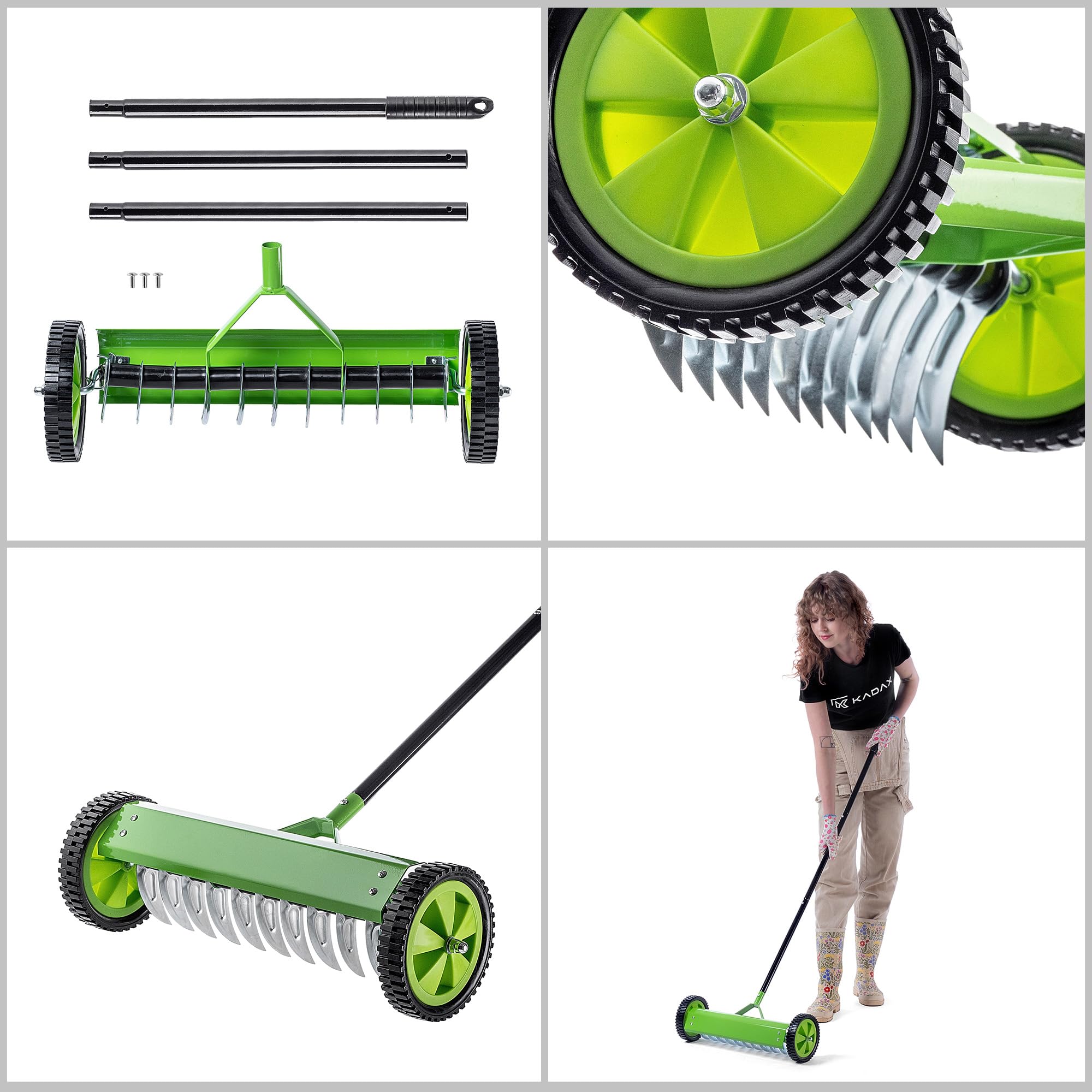 KADAX Scarificatore manuale da prato con ruote rastrello in metallo aeratore coltivatore
