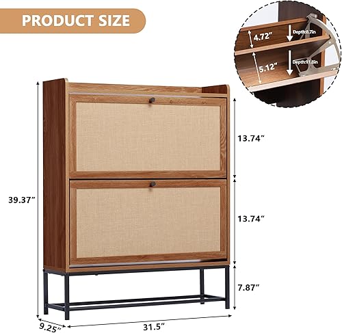 Miniatura 10 de LEVNARY Juego de 2 zapateros estrechos de madera con 2 cajones abatibles, organizador de zapatos independiente oculto para pasillo, entrada, hogar