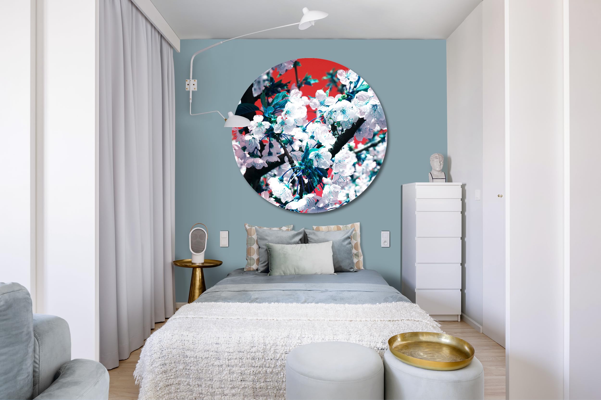 Glücksvilla - Fiore di ciliegio 1 - (vetro acrilico 5 mm, Ø 150 cm) | varie misure - quadro murale rotondo - giardino fiori fioritura pianta natura botanica albero ramo mela