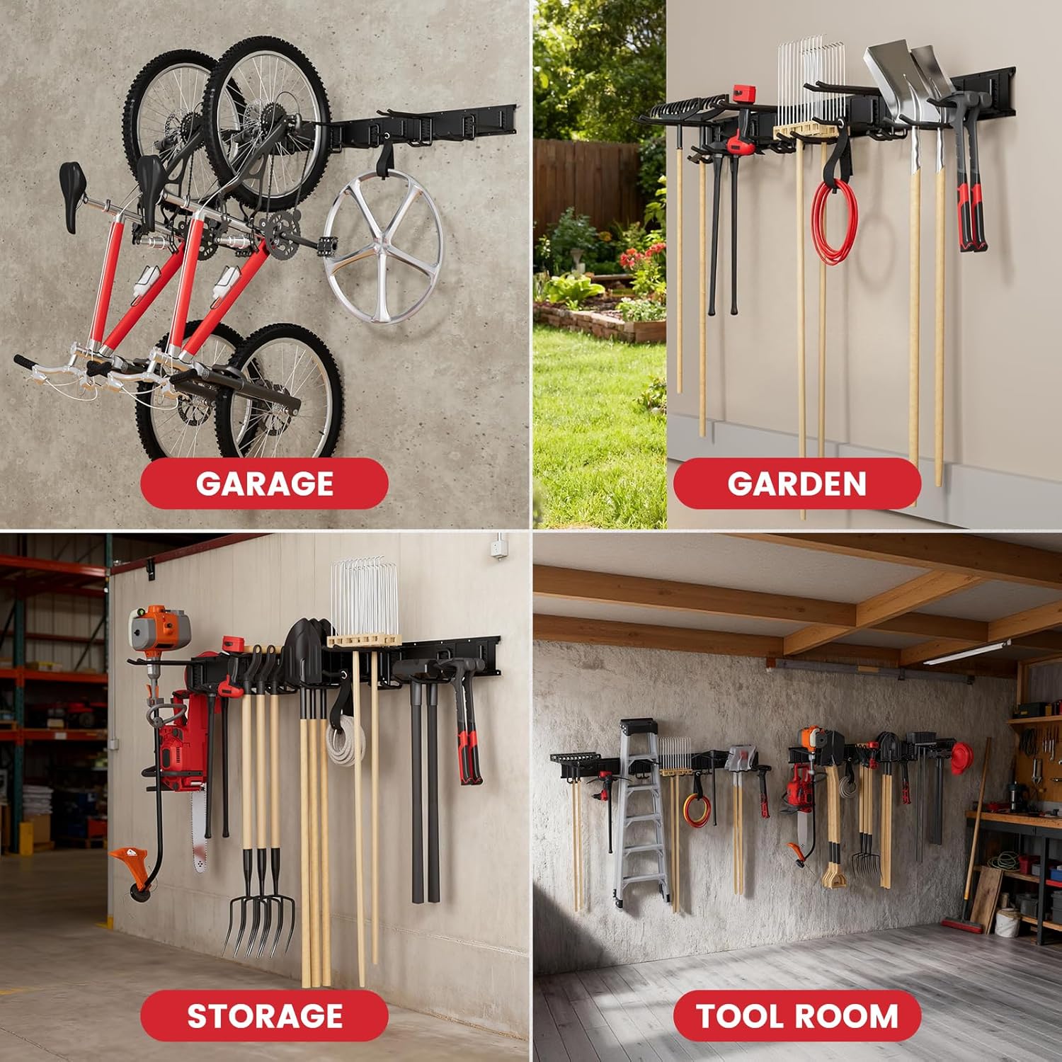99" Heavy Duty Wall Mounted Garage Tool Organizer – 6 Panels & 18 Adjustable Hooks, 1380 lbs Load Capacity, Modular Storage for Efficient Tool Organization, Easy Install in Garage, Garden, 28 Pack - Image 9