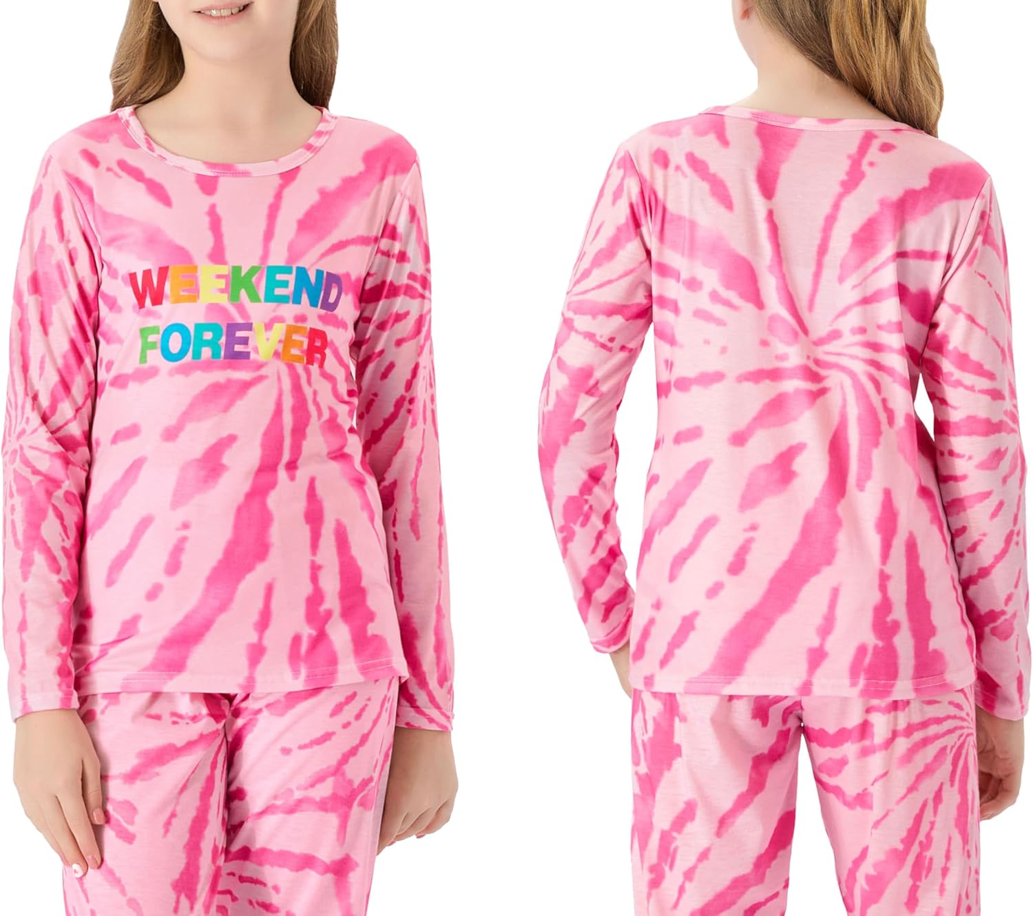 Topgal Big Girls Tie Dye Green & Orange Swirl Fall Pajamas Long Sleeves 2-Piece PJ Set Cute Jammies Size 6-18 - Image 2