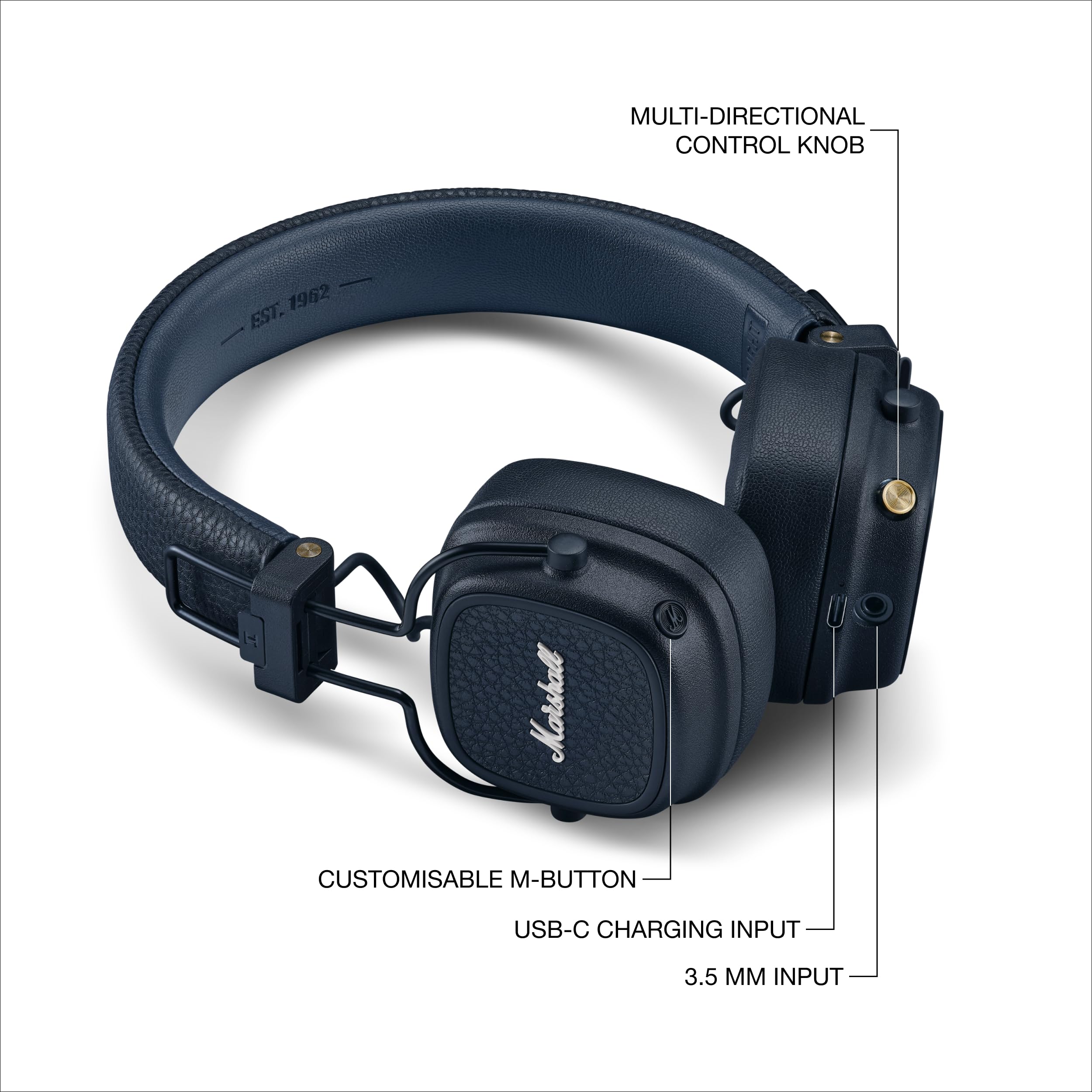 Marshall Major V - Cuffie wireless Bluetooth On-Ear, colore: Blu notte