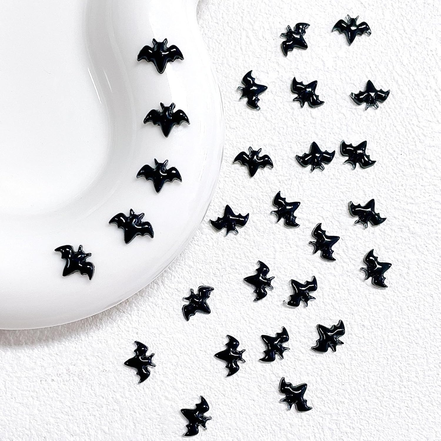 Halloween Bat Nail Rhinestone Charms -30pcs Black Bat Wing Designs Nail Accessories Halloween Cartoon Resin Nail Art Charms Retro Glossy Bat Series DIY Jewelry Nail Decor for Halloween Manicure Art image 3
