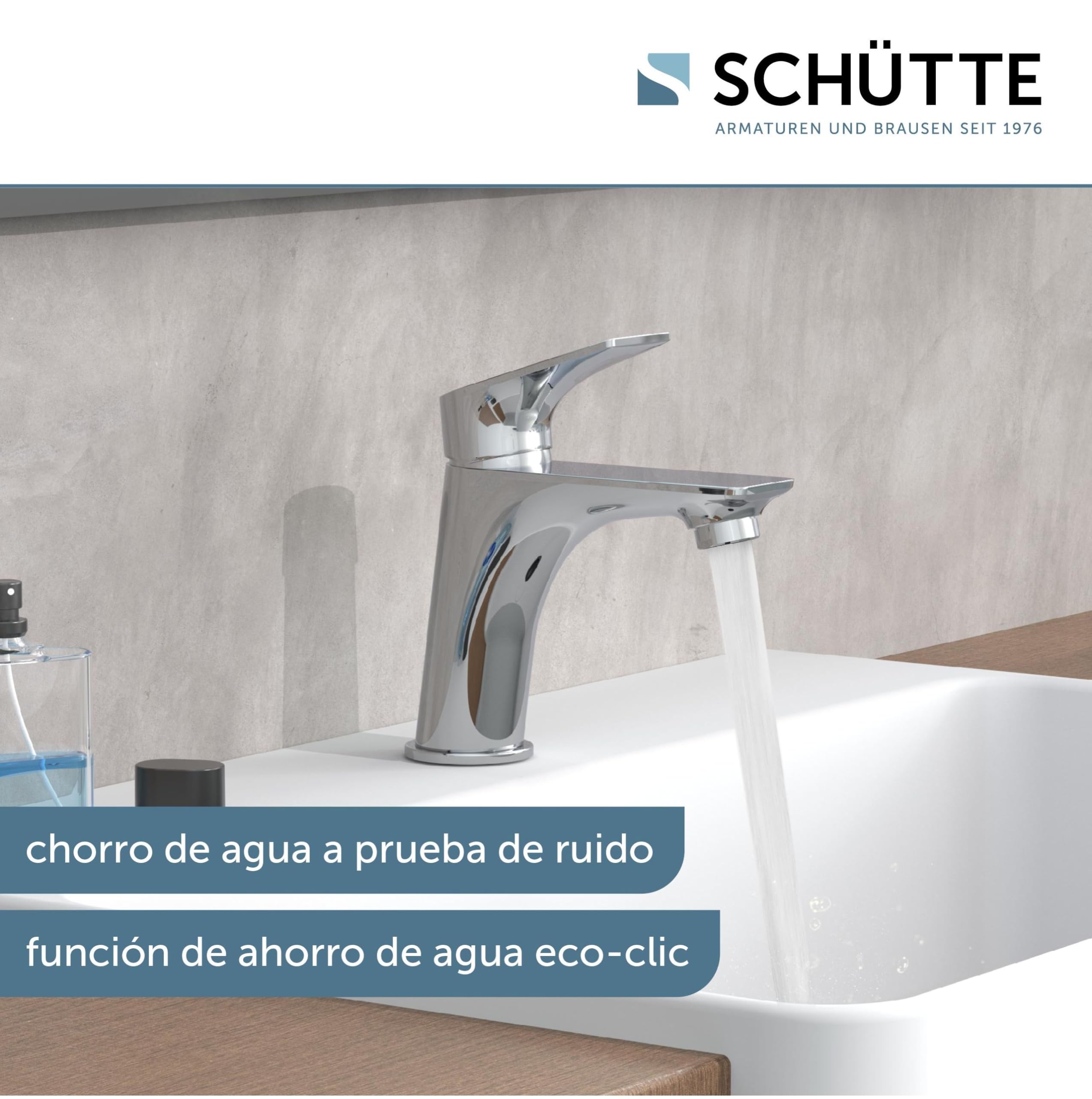 SCHÜTTE Grifo de Baño Cromado BOSTON, Mezclador de Lavabo Moderno con Desagüe Automático