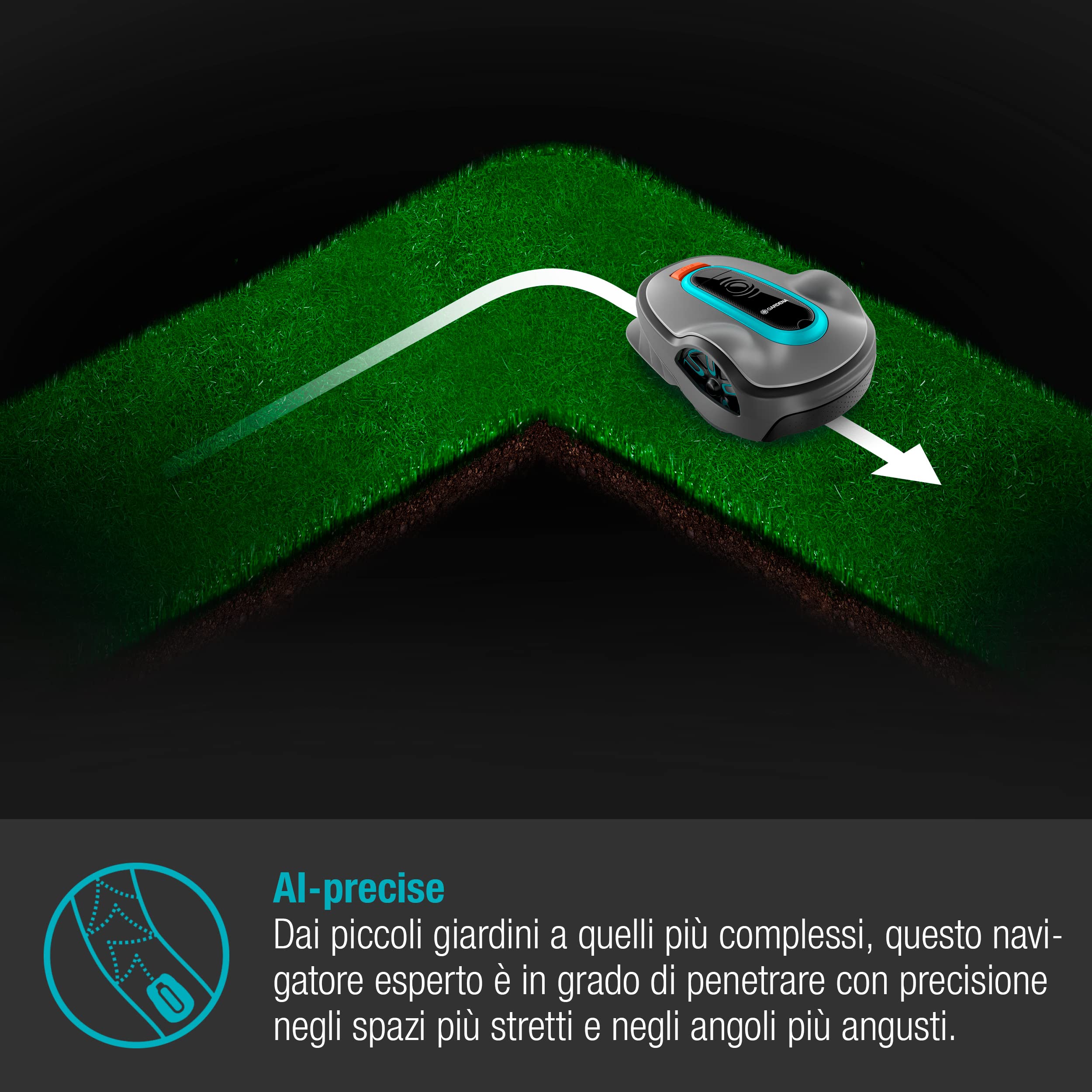 Gardena Sileno Life: Rasaerba per Superfici Erbose fino A 750 M², Funzione Easypassage, Pendenze fino Al 35%, Silenzioso, It-Version (15101-34)