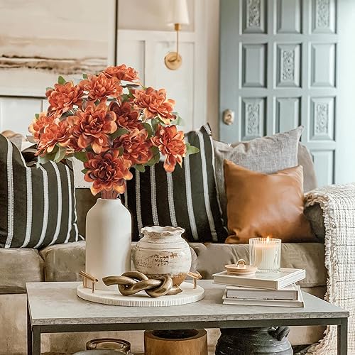 Miniatura 8 de Uieke 6 piezas de margaritas artificiales con tallo, arreglo de flores de seda de color naranja quemado para el hogar, fiesta, otoño, boda,