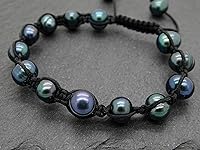 Vista 5 de Pulsera ajustable de perlas de pavo real negro para hombres y mujeres, regalo único