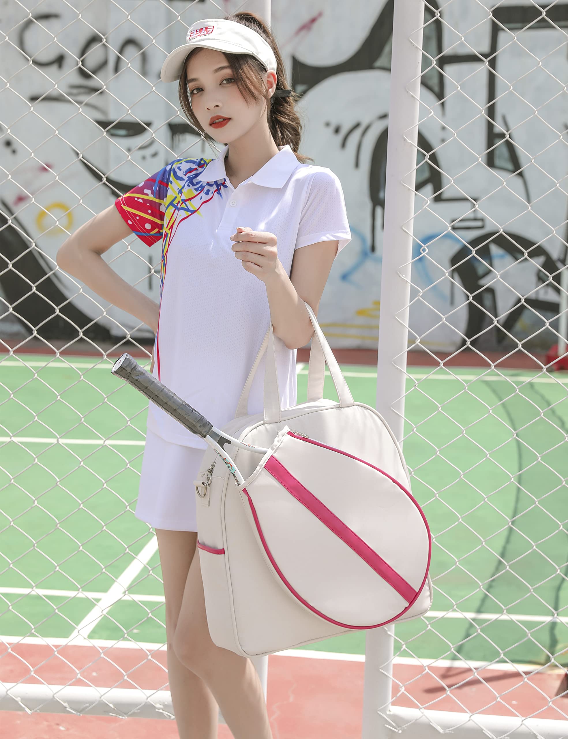 HyRaM Borsa a Tracolla da Tennis da Donna, Grande, Resistente all'Acqua, per Racchette da Tennis, Pickleball e Badminton (Rosa)