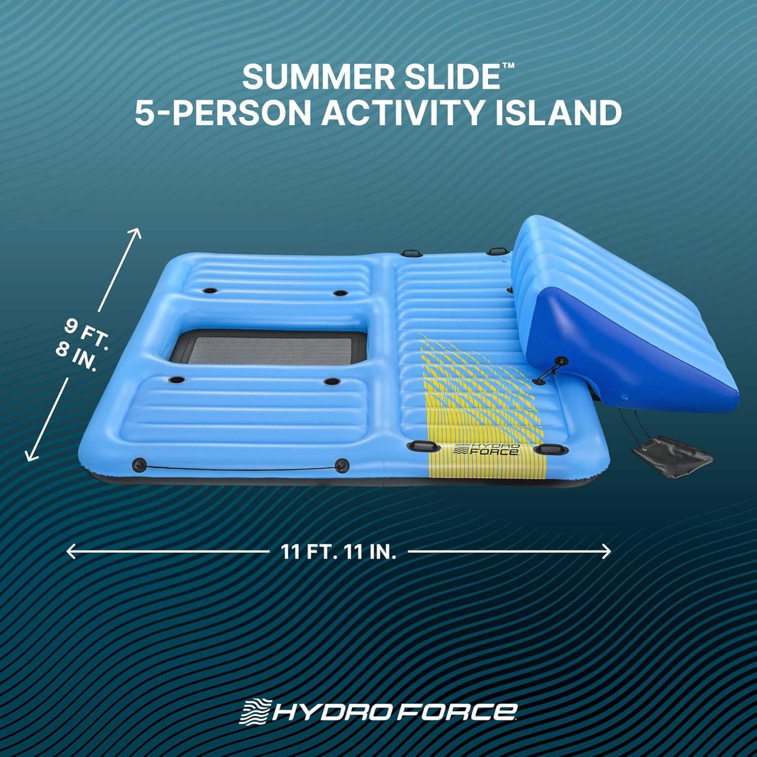 Bestway Hydro Force Detachable Summer Slide 5 Person Inflatable Activity Island with Cup Holders and Heavy Duty Handles for Easy Transport, Blue