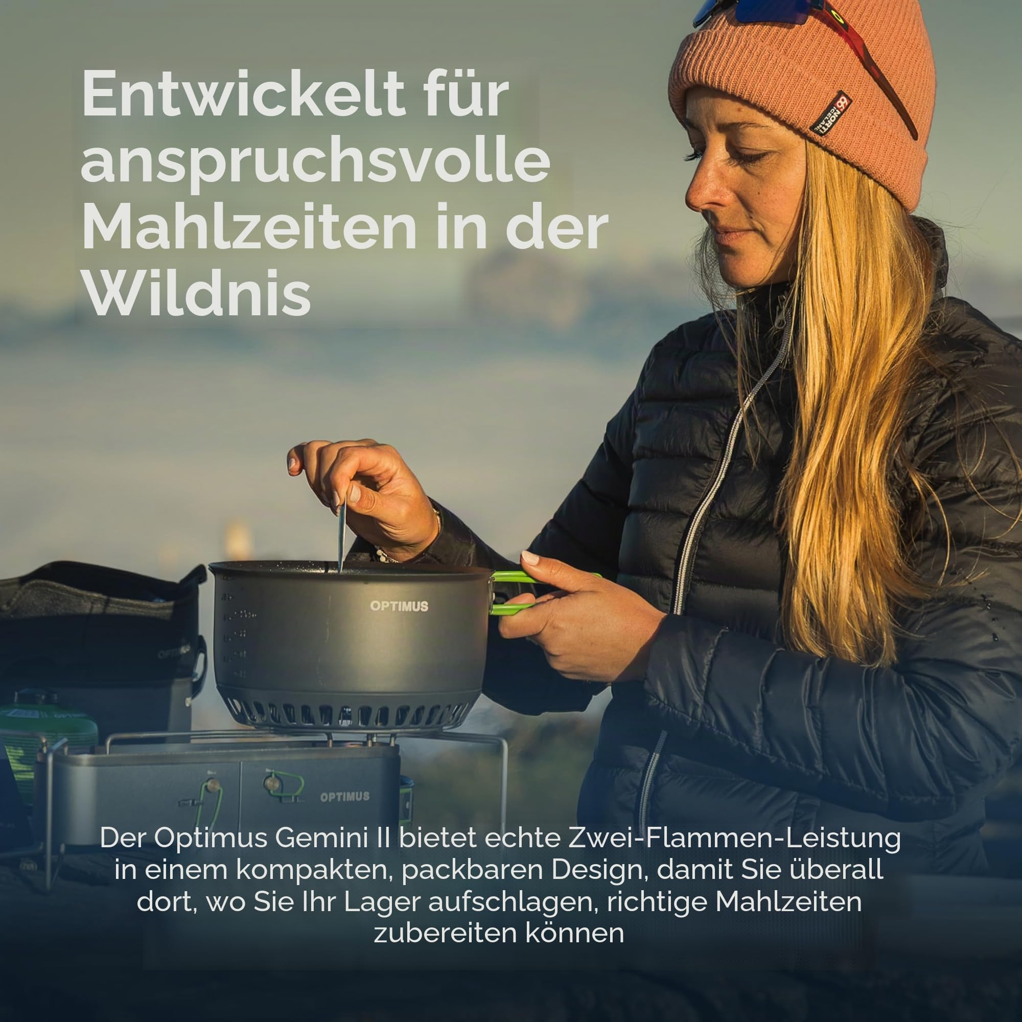 Optimus Gemini II Campingkocher mit Doppelbrenner | 2x2500W Outdoor Kochausrüstung | Ultraleicht Trekking Expedition Notfall Gaskocher | Robust Swiss Design Portable Reisekocher | Gas