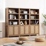 SICOTAS Bookcase 5 Tier Bookshelf Rattan Boho Tall Book Case Shelf with Doors Storage Large Wood Bookcases Farmhouse Bookshelves Library Shelves for Living Room (Reclaimed Caramel Oak, 1 Piece)