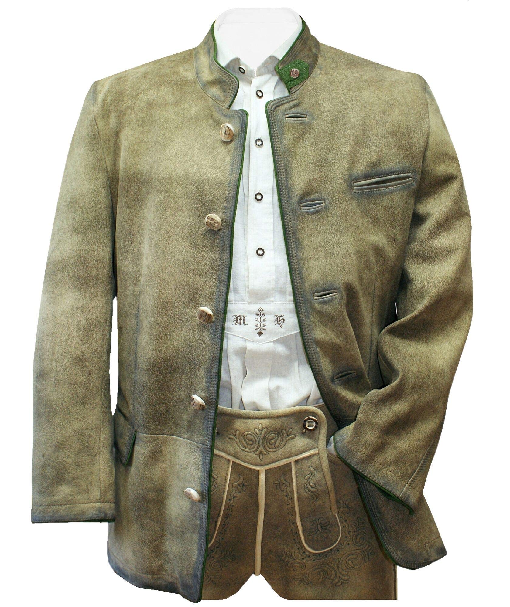 Maddox Lederjacke Trachtenjacke Sakko Jacke Trachtenjanker Leder Trachtenlederjacke Trachtensakko mit Antik-Patina in edler Hirschleder-Optik für Herren Ledersakko mit echten Hirschhorn-Knöpfen