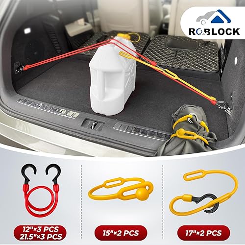 Miniatura 7 de Roblock Cuerdas elásticas resistentes con ganchos para exteriores, 10 piezas incluyen 13, 15.5, 18, 22 pulgadas, cuerdas Bunjee de varios tamaños