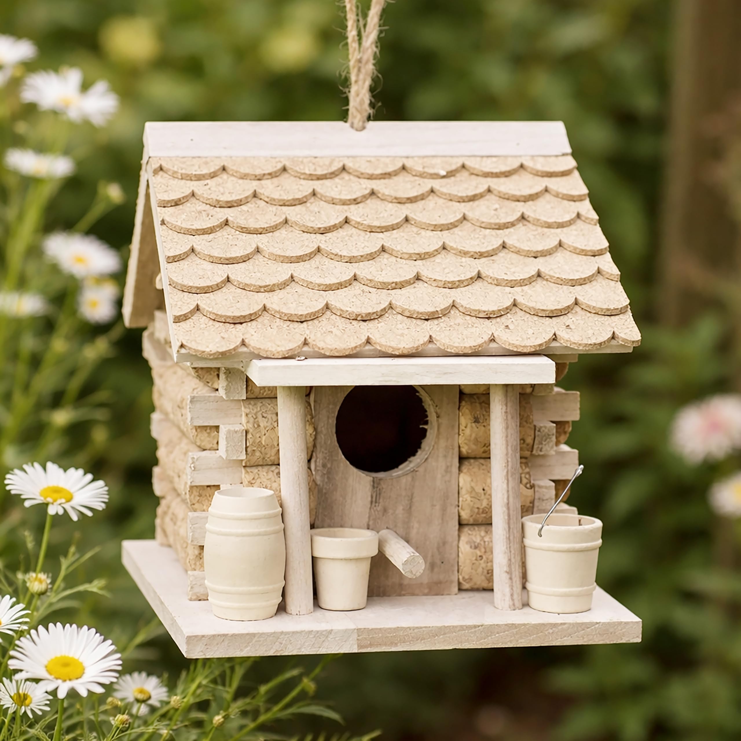 Garden Mile® Casa Uccelli Esterni in sughero e legno da appendere per il giardino decorazione del giardino casette di uccelli selvatici in sughero.