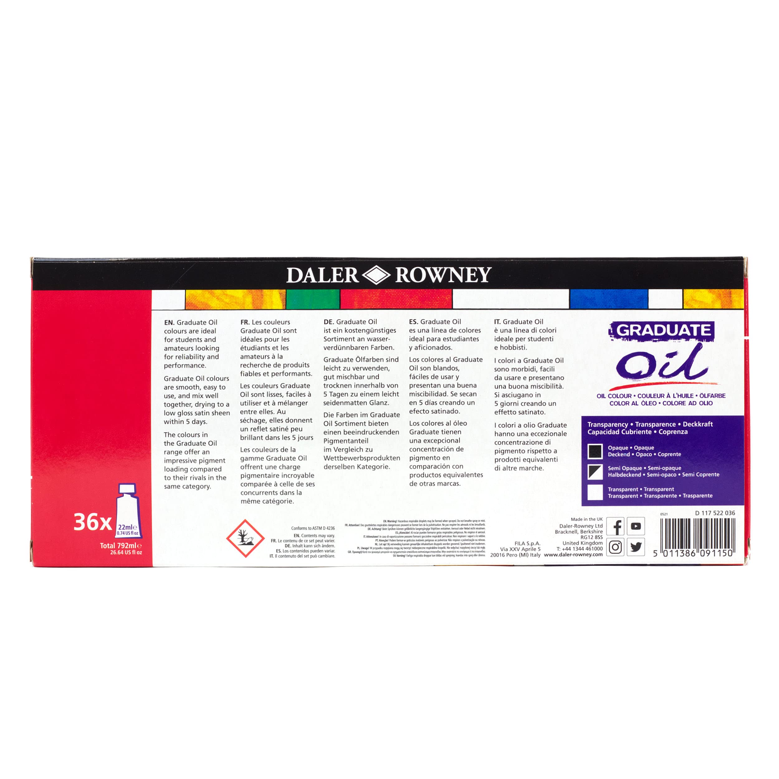 Daler Rowney GRADUATE Oil, Ölarben in Studenten-Qualität, Set mit 36 x 22 ml