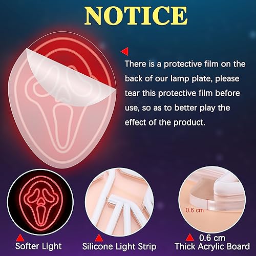 Miniatura 3 de Letrero de neón LED rojo con calavera de fantasma y terror (1 paquete) decoración de habitación roja de Halloween, suministros de fiesta para