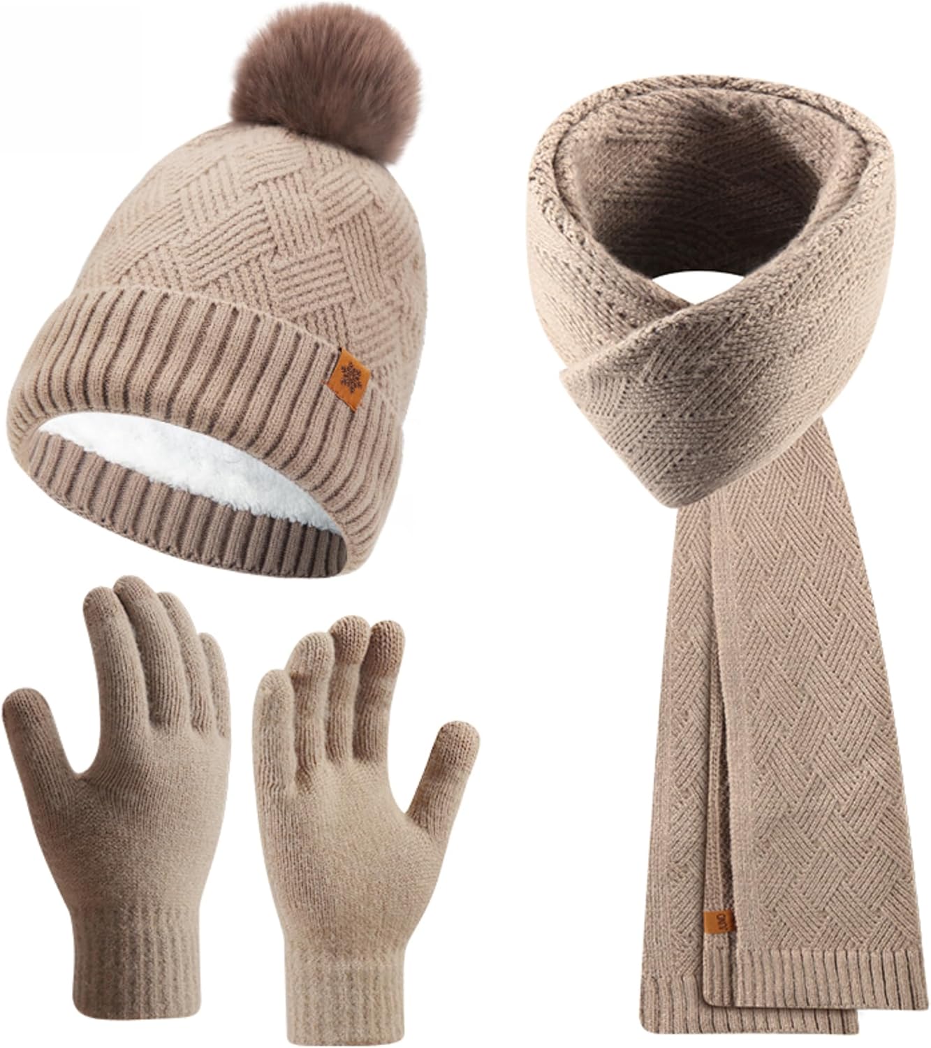 Winter Beanie Hat, Scarf, Gloves Set for Women – Soft, Warm, Touchscreen-Compatible, Fleece-Lined Knit Beanie with Pom Pom - Image 2