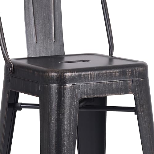 Miniatura 6 de Taburetes industriales modernos de metal con respaldo y 4 patas para barras marca AC Pacific juego de 2 unidades Metal Negro gastado