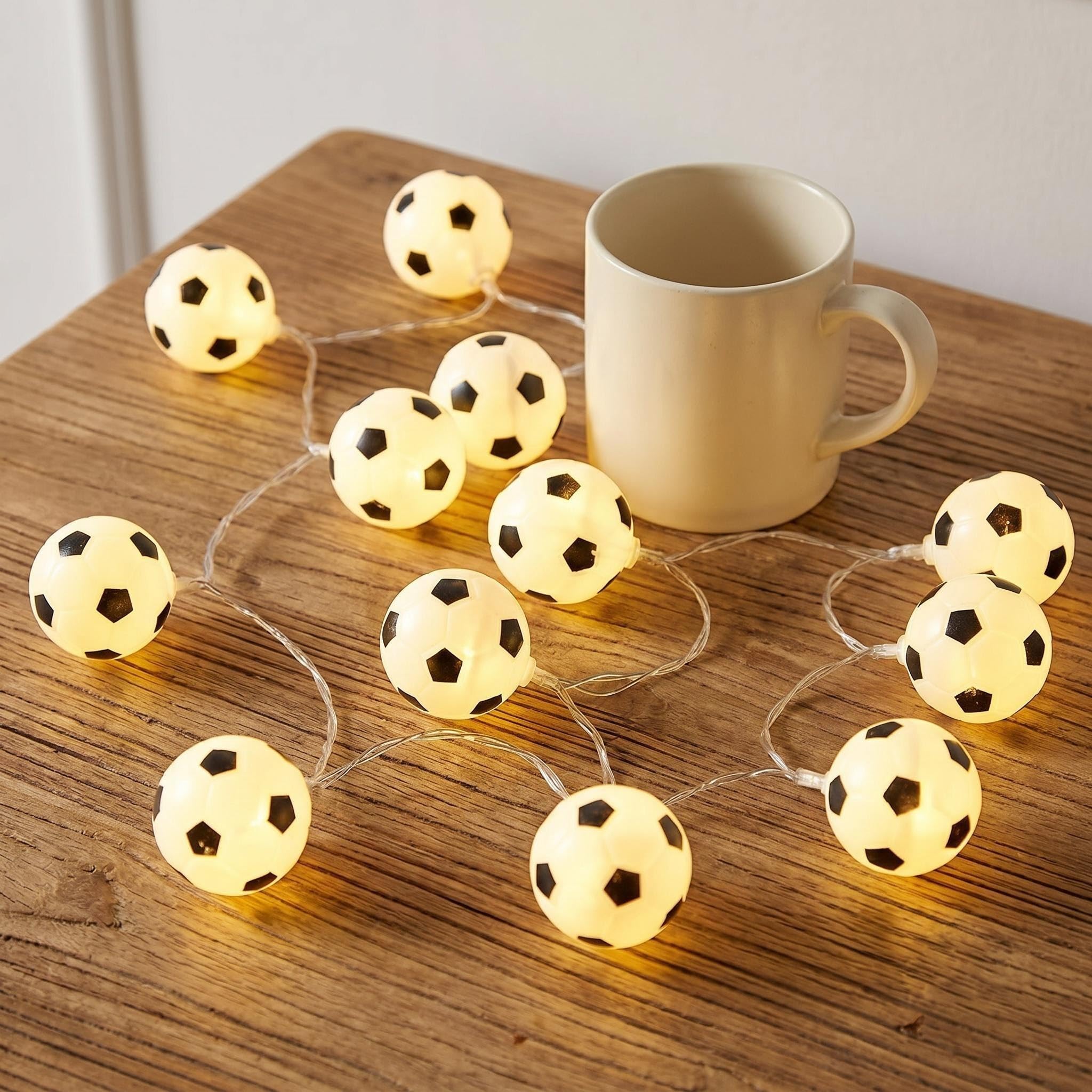 DiiWmme 4.92ft Football LED String Lights,Battery Powered 10 LED Soccer Night Light for Bedroom Decor, Football Themed Party,Boys Room Accessories,Indoor Outdoor Decoration (Warm White, 1 Pack 1.5M)