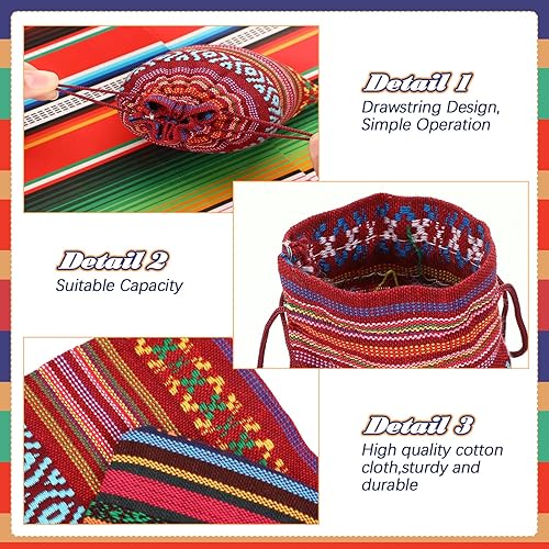 Miniatura 3 de LEIFIDE Paquete de 48 bolsas de golosinas mexicanas para decoración de fiestas mexicanas, estilo étnico, con cordón, bolsas de regalo de 3.9 x 5.5