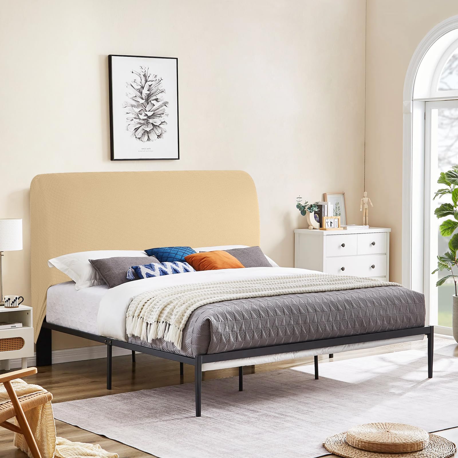 TAOCOCO Copertura per Testiera per Letto, Copritestata Letto Matrimoniale Testiera Imbottita Fodera Elastica Antipolvere Lavabile, Beige 120-140 cm