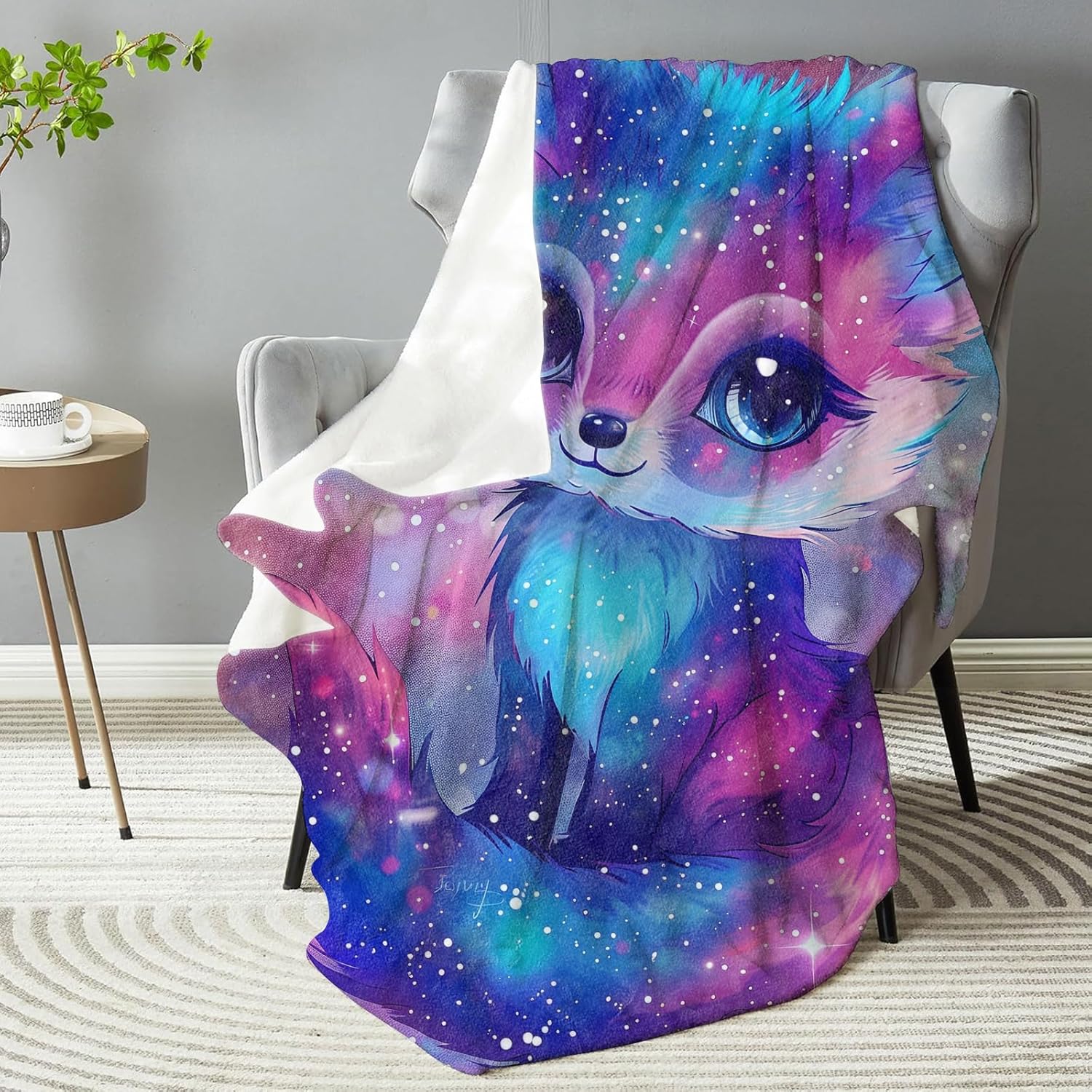 Cosmic Fox Throw Blanket - Soft Plush, Lightweight, Warm, Fuzzy Anti-Pilling Flannel Blanket for Bedroom, Couch, Travel, Sofa - Comfy for Men and Women 50in×60in