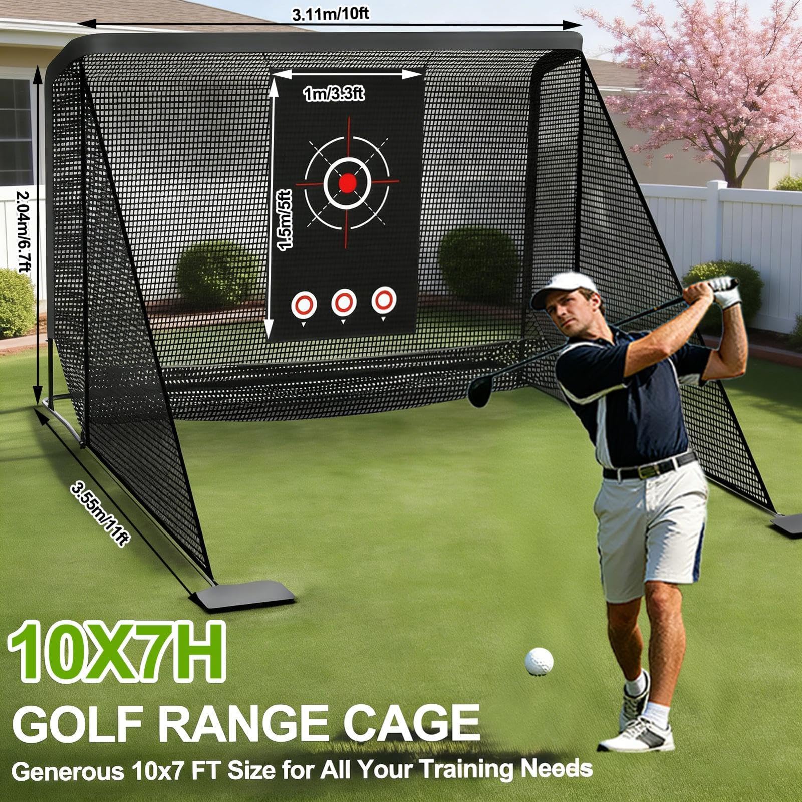 Golf Netz, Golf Netz Trainingsnetz tragbar mit Seitenbarrieren/automatischer Ballrückführung,Golfnetz mit Zwei Zieltüchern, Einer Tragetasche und Vier Bodenankern geliefert für Garten und Zuhause