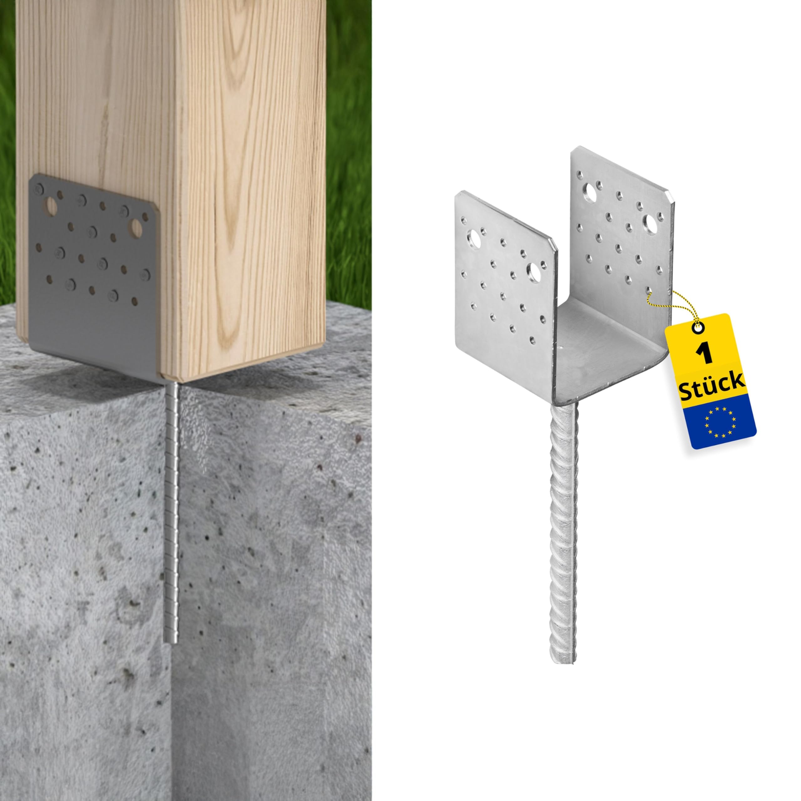DMX U Pfostenträger 120x120 - Anker zum Einbetonieren - Pfostenanker 4er Set | U profil - Pfostenträger zum einbetonieren - Stützenfuß für Zaunpfosten - Holzpfosten - Anker - Terrasse, - Carport Pavillon
