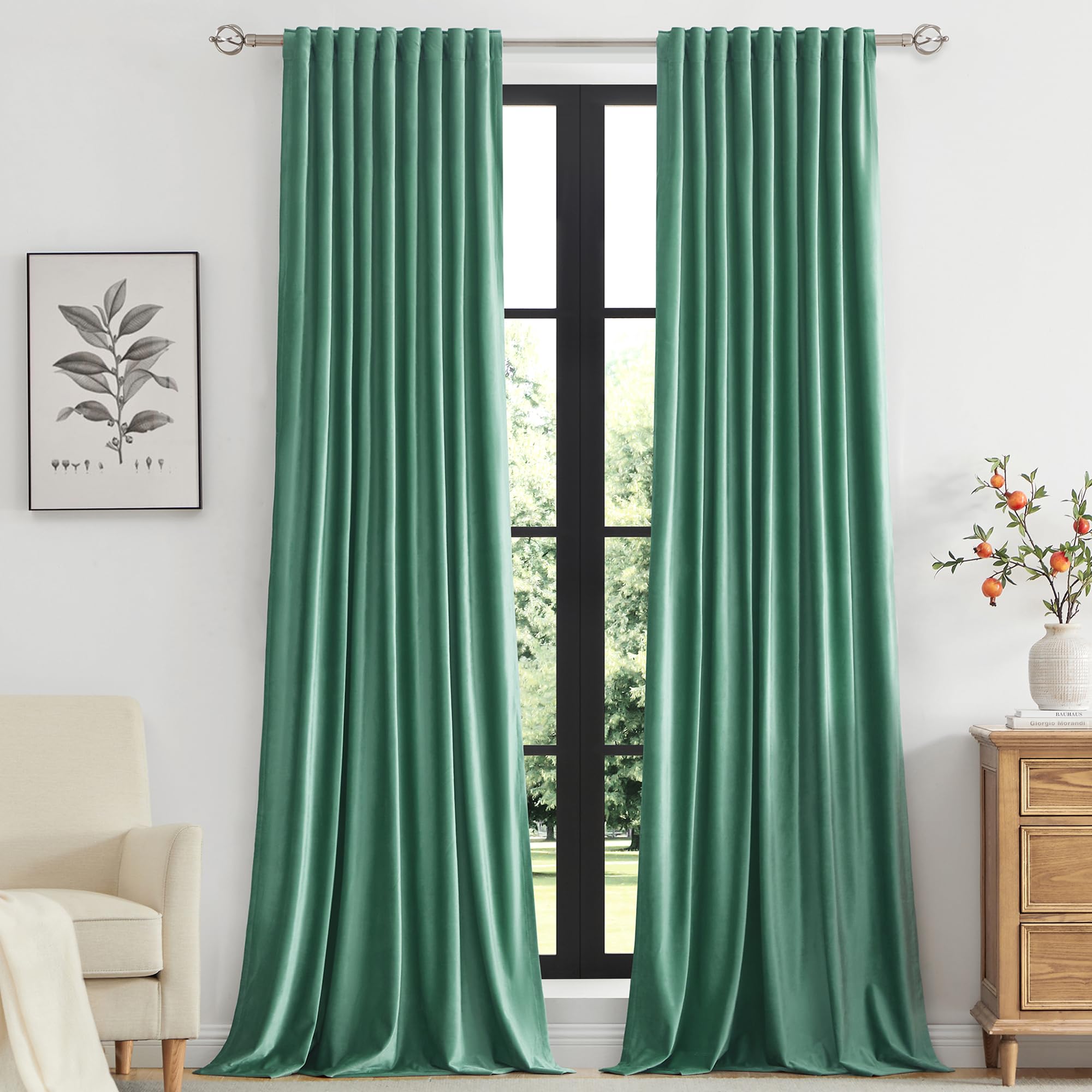 PRIMROSE Velvet Curtains 108 inch Long for Living Room,Set of 2 Panels Turquoise Aqua Blackout Rod Pocket Back Tab Window Treatment Room Darkening Heavy Decorative Curtains Drapes for Bedroom — image 1