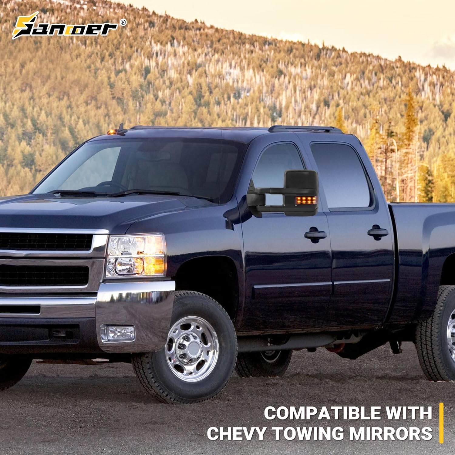 Towing Mirrors for 2007 2008 2009 2010 2011 2012 2013 Chevy Silverado Suburban Tahoe Avalanche GMC Sierra Yukon with Power Glass Turn Signal Light Backup Lamp Heated Extendable Pair