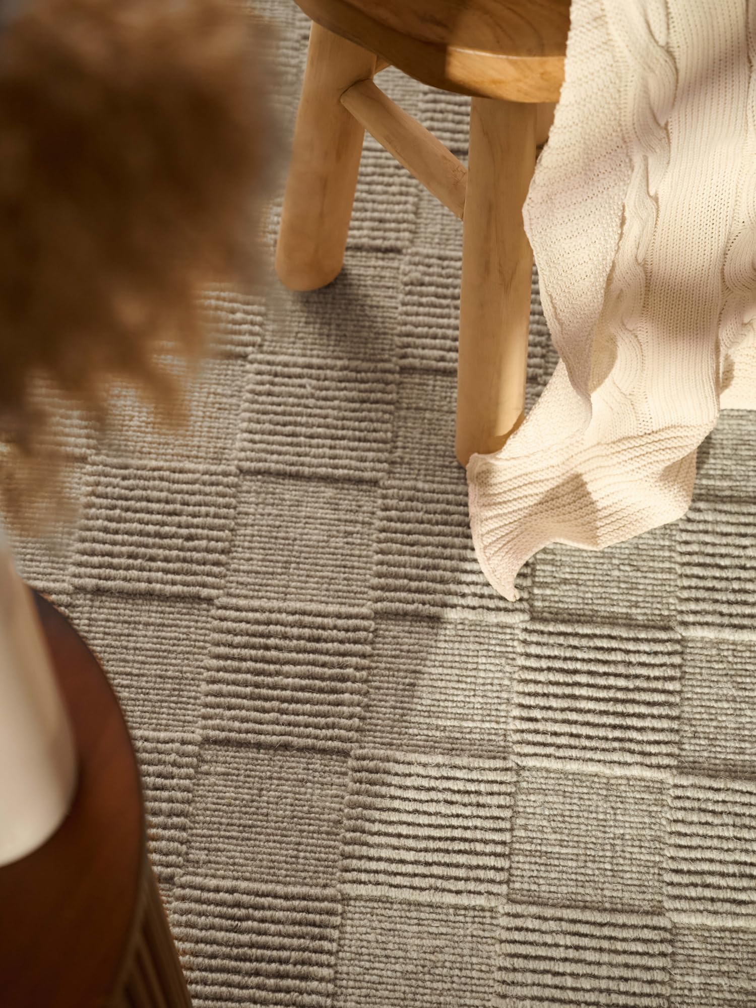 Villeroy & Boch Wollteppich Scala - Natur Wohnzimmerteppich - Handgewebt & Natürlich - Wolle 3D Effekt Kariert Hoch-Tief-Effekt für Wohnzimmer, Schlafzimmer, Esszimmer, Flur - Grau Beige, 200x300cm