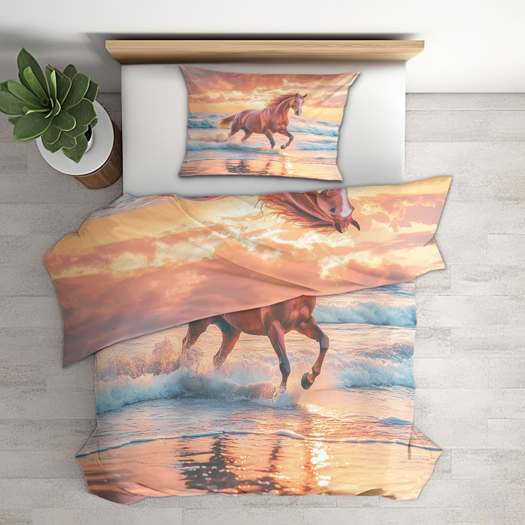 Housse de couette 140x200 cheval parure de lit ocean reversible