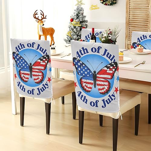 Miniatura 4 de Juego de 6 fundas decorativas para el respaldo de la silla del Día de la Independencia del 4 de julio, diseño de mariposas rojas y azules para el