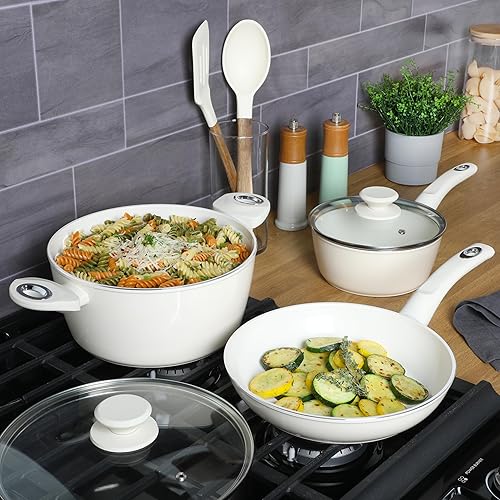 Miniatura 2 de Gibson Home Plaza Café - Juego de utensilios de cocina de aluminio forjado, saludable, sin PFA, ollas y sartenes de cerámica, juego de 7 piezas,