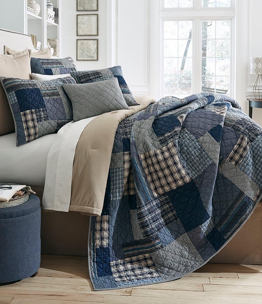 Maxwell 3 Piece King Quilt Set - Denim & Plaids Patchwork