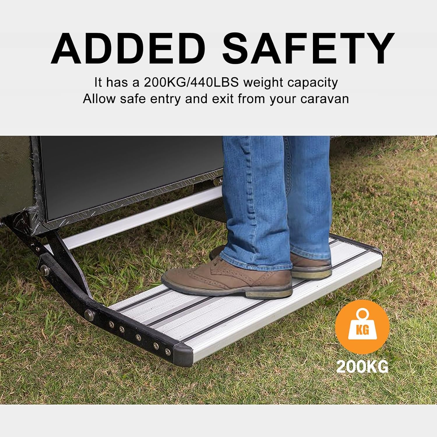 Truck Camper Steps Single Manual RV Step Assembly, Aluminum Alloy Folding Camper Stairs, Outdoor Mobile Home Step Stool for Travel Camping Trailers