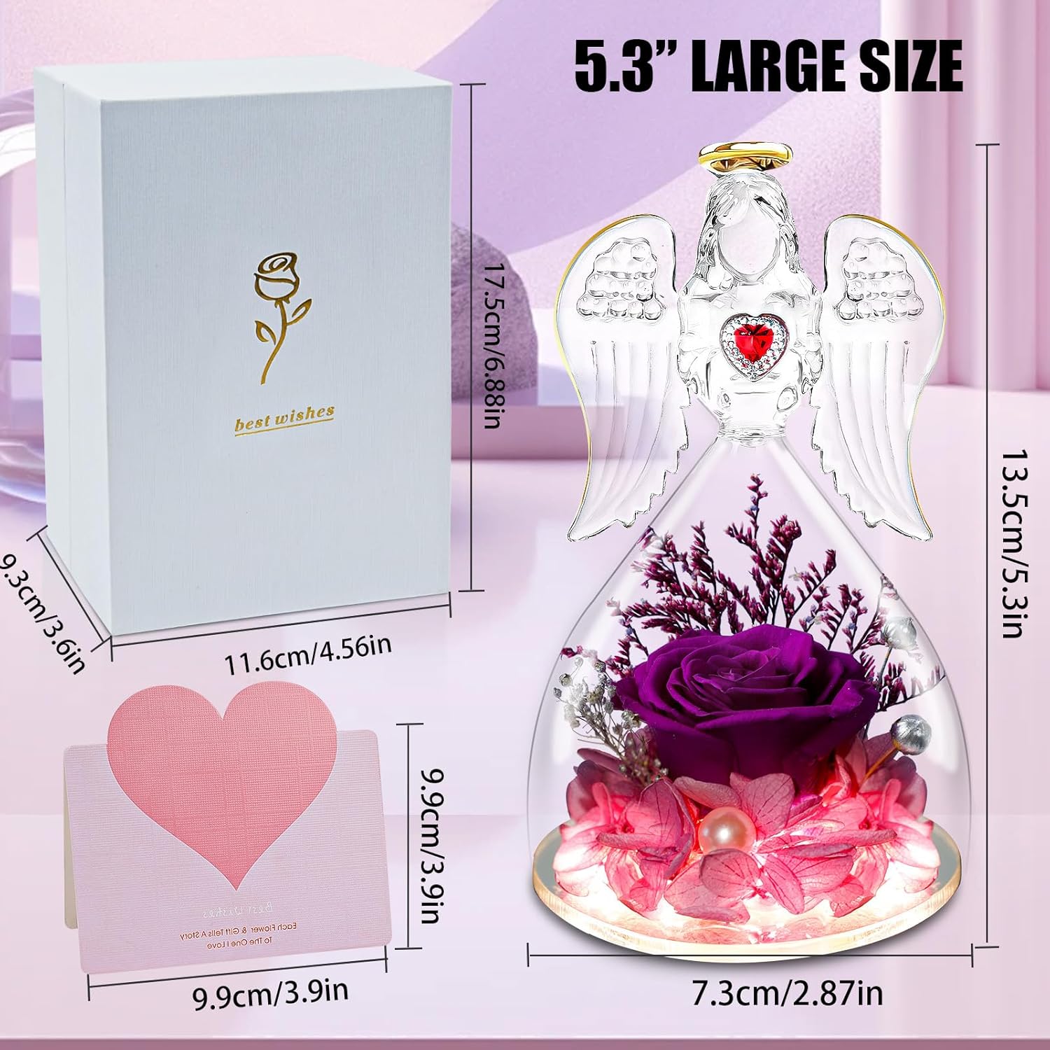 Preserved Rose Angel Gifts for Women, Glass Angel with Real Rose Inside, Mom Birthday Gifts from Daughter Son, Purple Forever Flower Gifts for Grandma Wife Mom - Image 6
