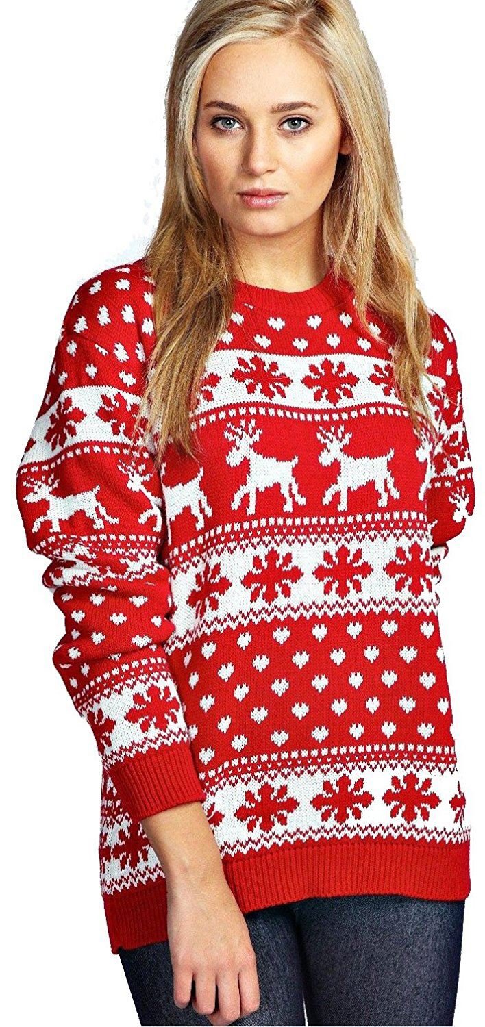 mymixtrendz Women Ladies Xmas Reindeer Snowflake Long Sleeves Christmas Jumper Sweater Top