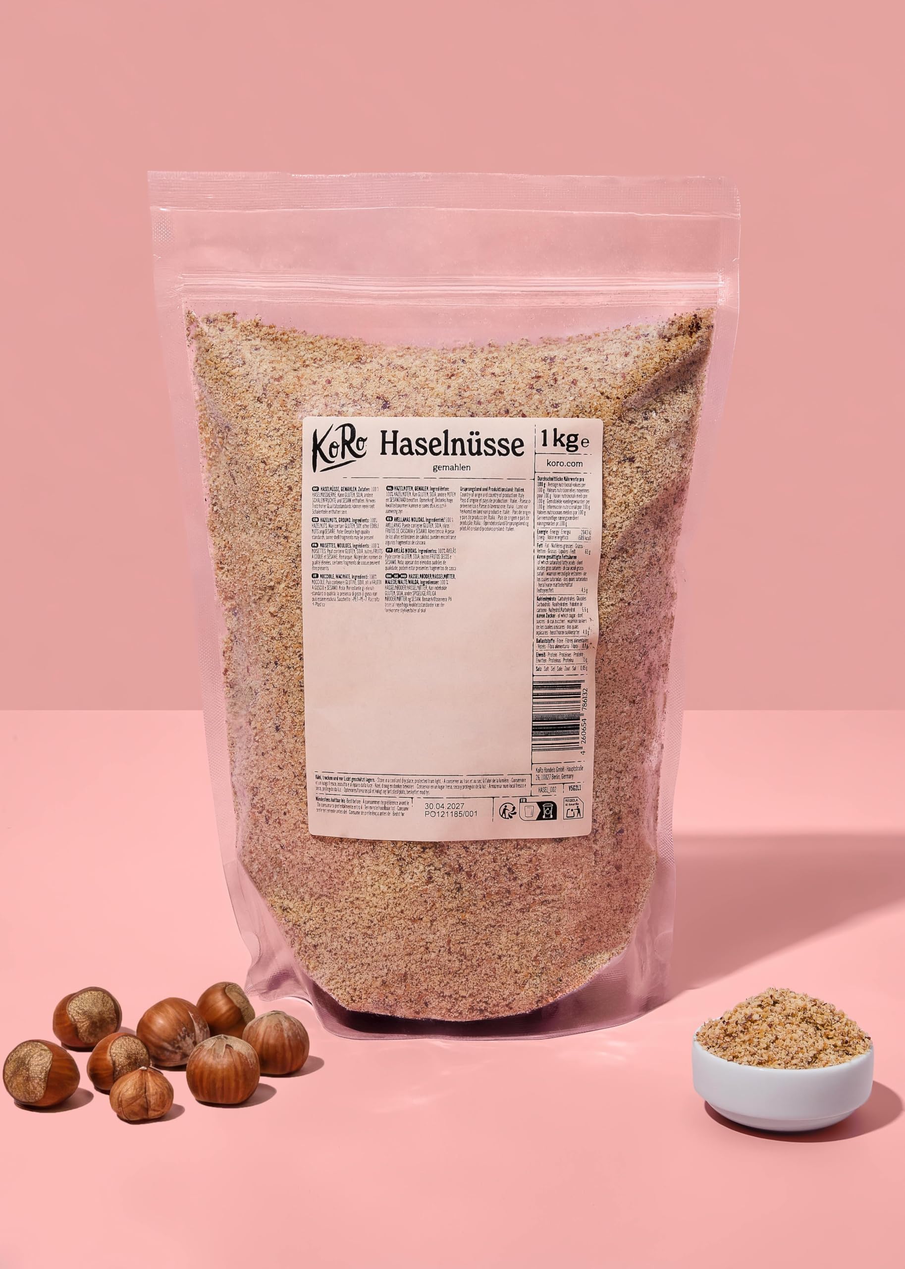 KoRo - Gemahlene Haselnüsse 1 kg - 100 % natürlich - Ohne Zusatzstoffe - Vegan - Glutenfrei - Ballaststoffquelle - Großpackung