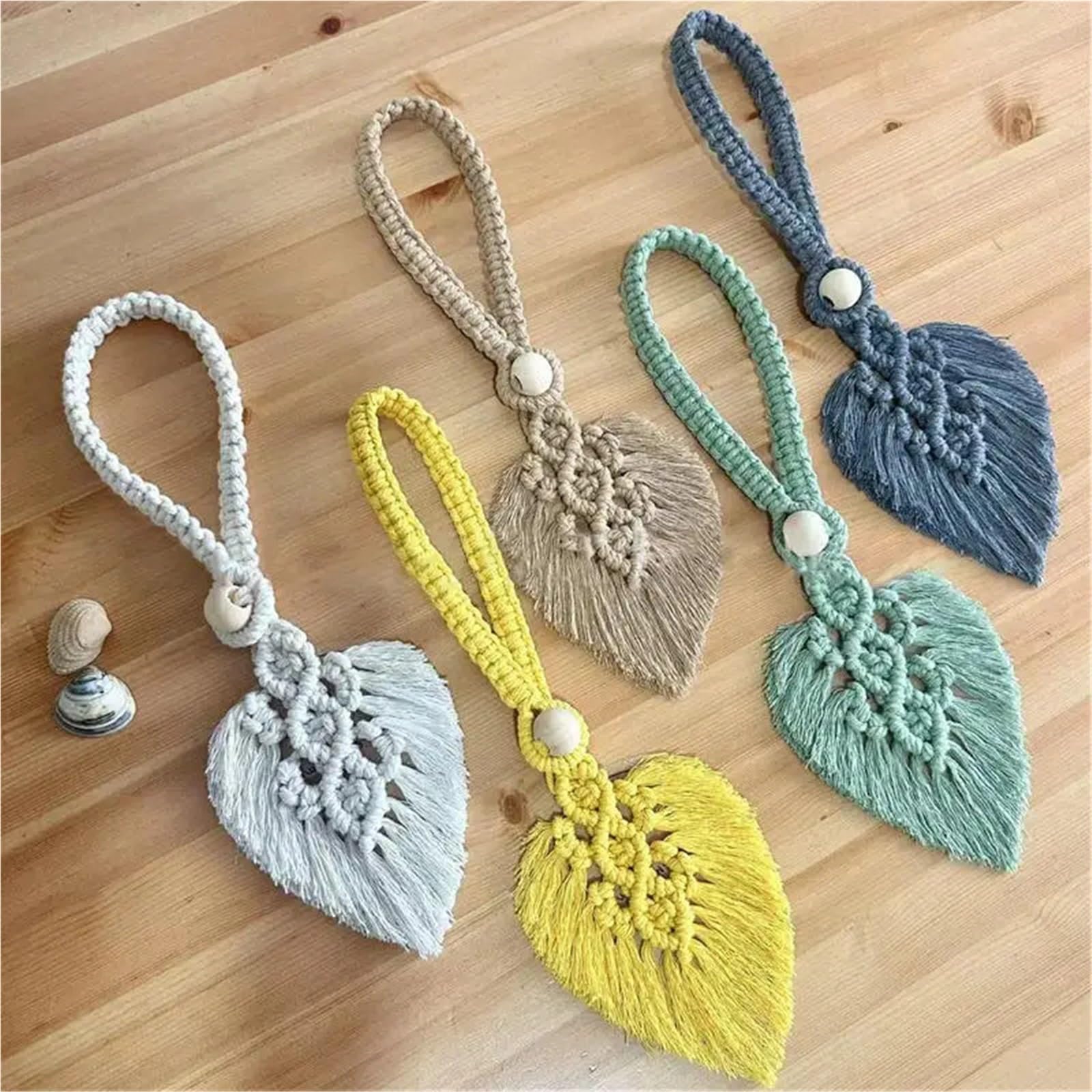 Alzapaños De Cortina Trenzados 6 alzapaños de Cortina Hechos a Mano con borlas de macramé en Forma de Hoja, Trenzados, for decoración del hogar(Yellow)