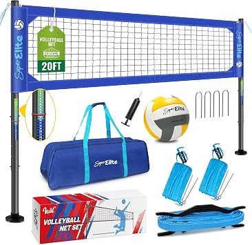 Outdoor Volleyball Net Set 20 ft for Backyard, Portable, Aluminum Poles